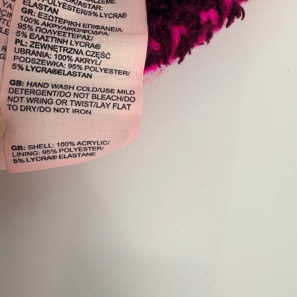 The North Face‎ Girls Knit Earflap Beanie Hat Pink/Burgundy Fleece Lined Pom S/M